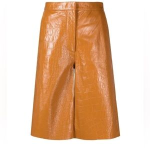Remain Manua Tan Leather Embossed Knee Shorts - New, $621 Approx. MSRP